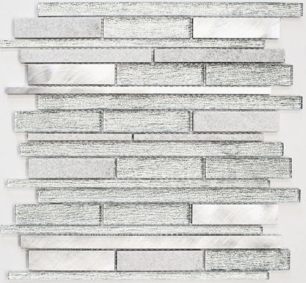 Mosaik Fliese Verbund Stäbchen Aluminium silber Verbund Glasmosaik für WAND BAD DUSCHE KÜCHE FLIESEN