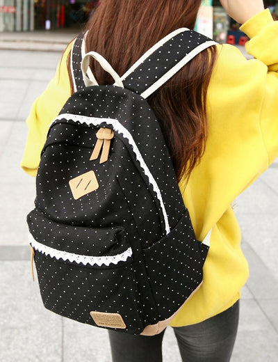 Leichte Schulrucksack mit Polka Dots Nette Canvas Schultaschen Damen Mädchen EXTRA Gross Kinderrucks