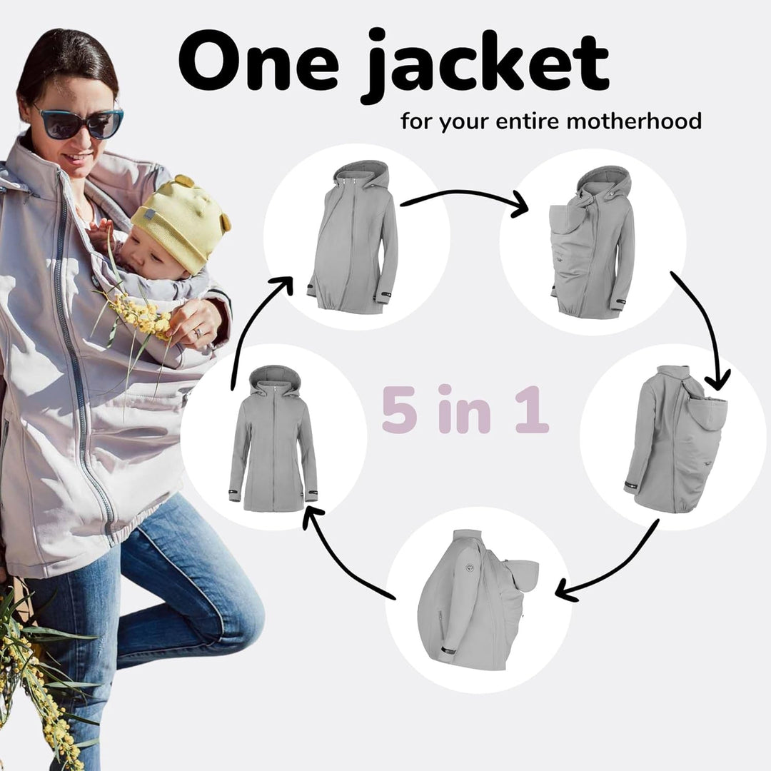 fun2bemum Enigma 5in1 BACK/FRONT Softshell Jacke,Tragejacke, Babytragejacke,Schwangerschaftsjacke S