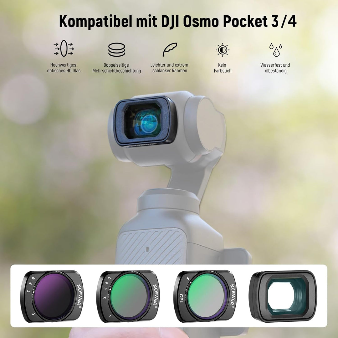 NEEWER Variabler ND Filter Set Kompatibel mit DJI Osmo Pocket 3 Creator Combo Zubehör mit 180° 0,75X