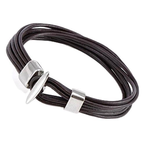 Gemini Armband (braun), mehrere Lederbänder, hochwertiges Leder, Hakenverschluss polierter Edelstahl