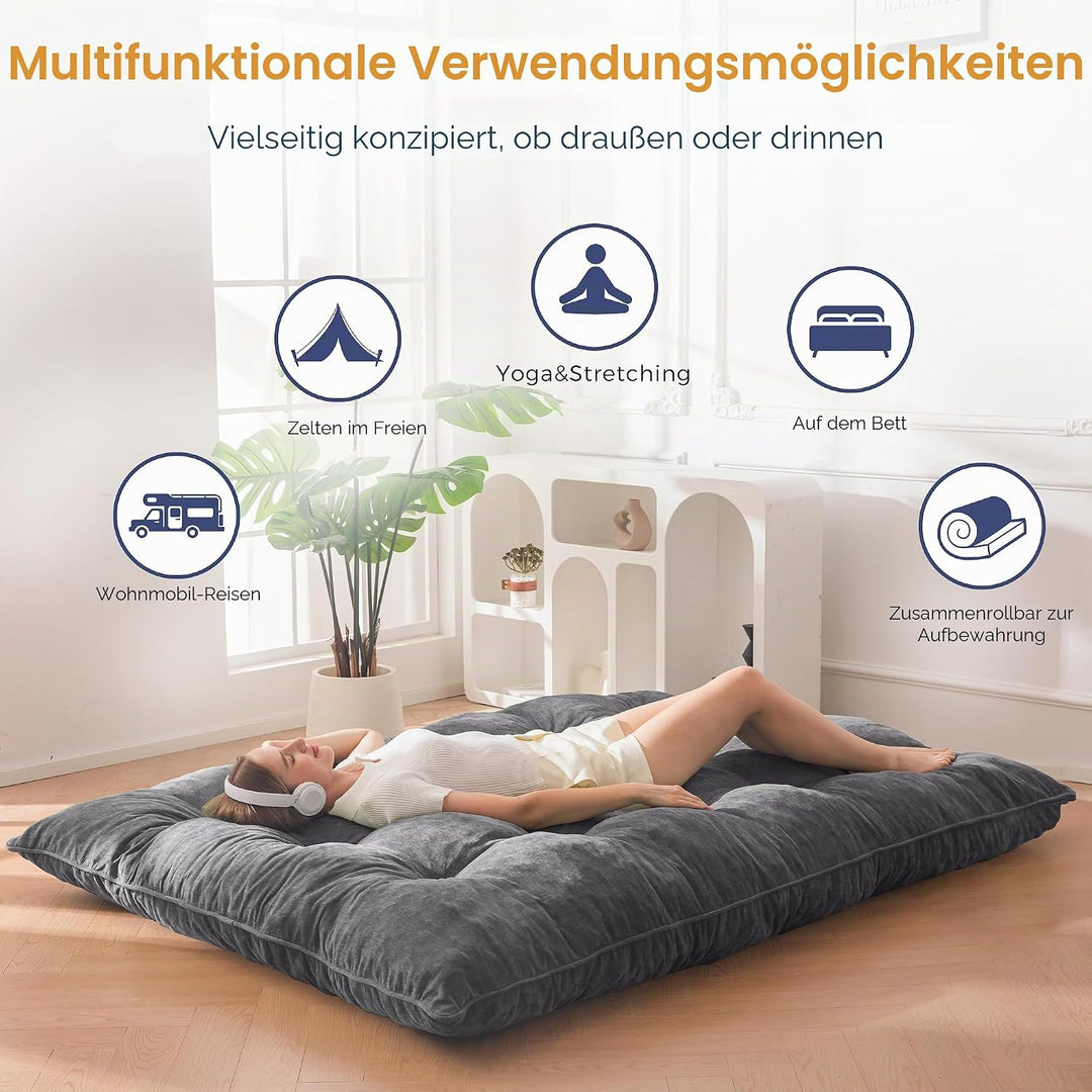 MAXYOYO Futon Matratze, Chenille-Stoff, 15cm Dick Bodenmatratze Verwendbar als Schlafsofa, Geknöpft