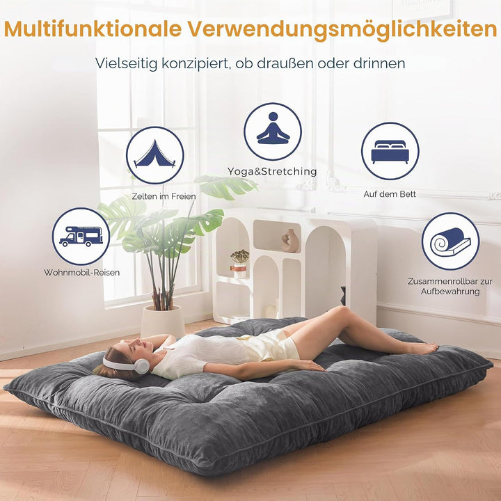 MAXYOYO Futon Matratze, Chenille-Stoff, 15cm Dick Bodenmatratze Verwendbar als Schlafsofa, Geknöpft