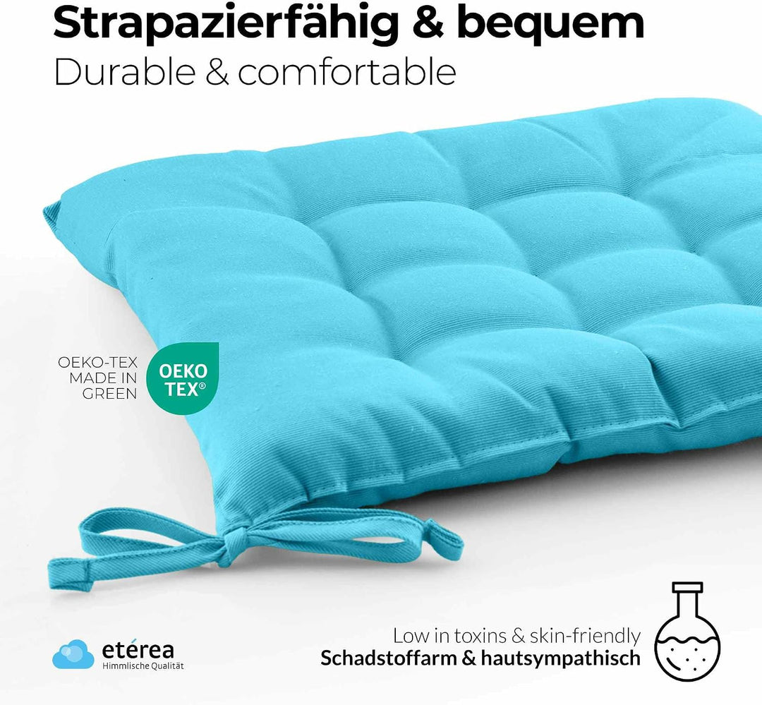 etérea Sitzkissen Stuhl 40x40 2er Set innen - Stuhlkissen Türkis - Sitzauflage Stuhl, Gartenstuhl, I