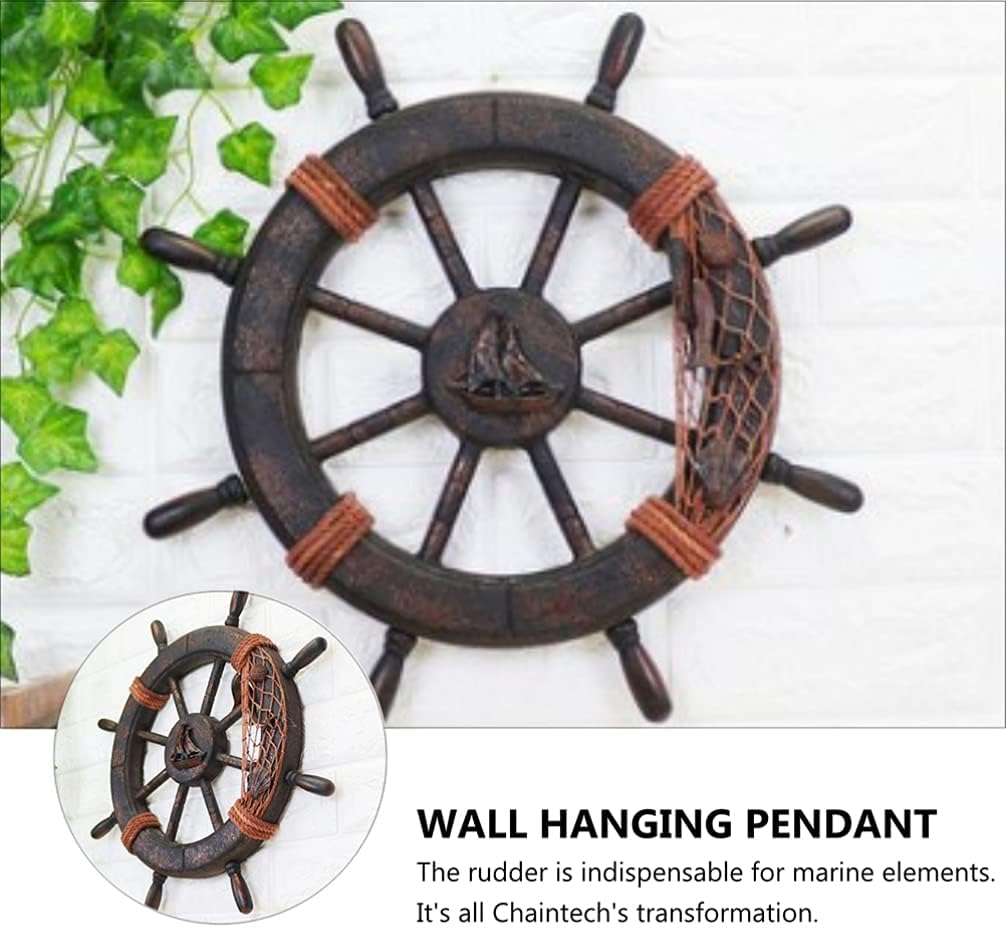 BESPORTBLE Holz Schiff Steuerrad Schiffsruder Nautical Wanddeko Vintage Türschild Mediterrane Anhäng
