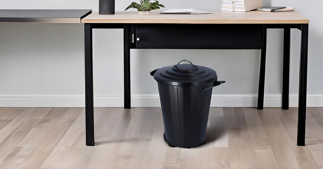 HRB Mülleimer Zink schwarz, 20 Liter, Vintage Design, sehr stabil mit Deckel- geeignet als Mülleimer