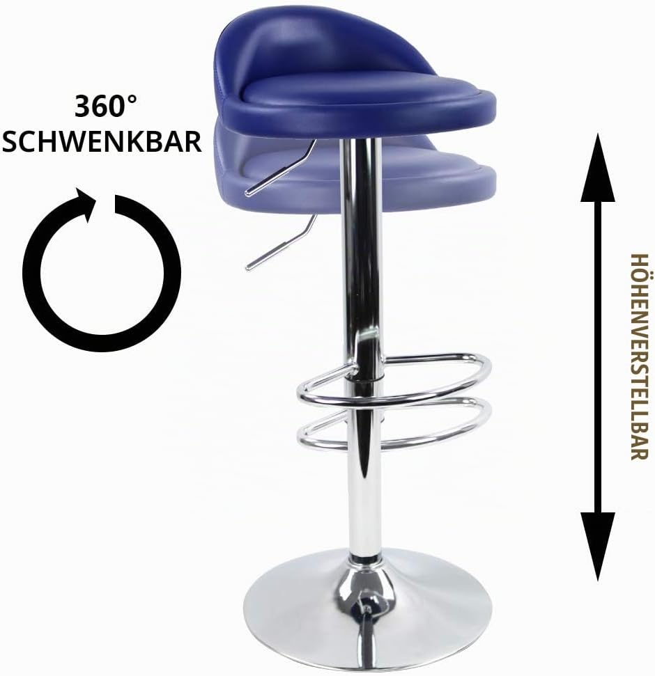 KKTONER Barhocker Tresenhocker höhenverstellbar 60-80cm mit Fussstütze PU Leder Blau, Blau
