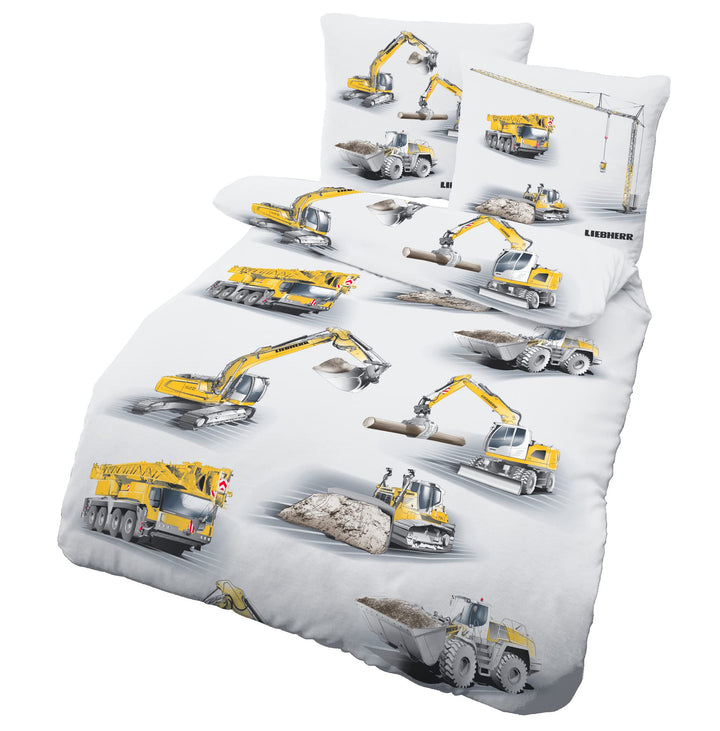 Bagger Bettwäsche 135x200 2teilig - Kinderbettwäsche 135x200 Jungen mit Baustellenmotiven - LIEBHERR
