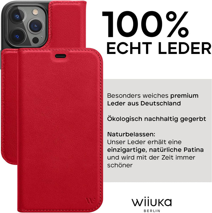 WIIUKA Hülle für iPhone 14 Pro, Leder aus Deutschland, mit Kartenfach, extra Dünn, Handyhülle mit St