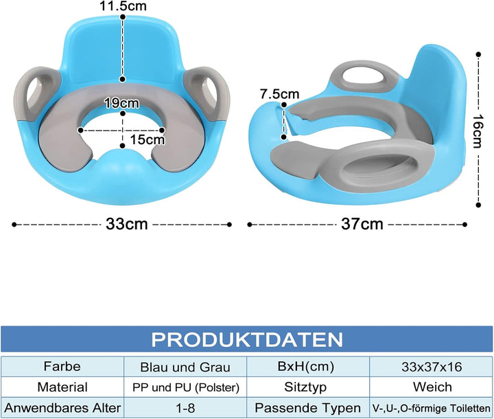 Toilettensitz Kinder Toilettenaufsatz mit PU Gepolstert und Spritzschutz WC Sitz Klositz Toilettentr
