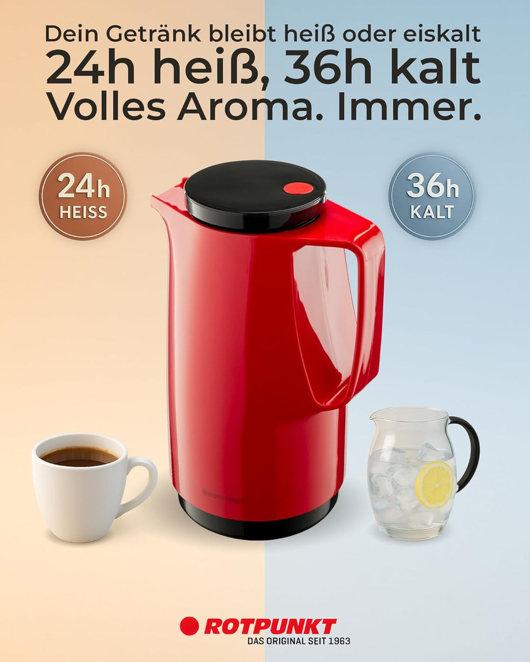ROTPUNKT Isolierkanne 760 Maxima 1,0 l | Zweifunktions-Drehverschluss | BPA-frei - gesundes Trinken