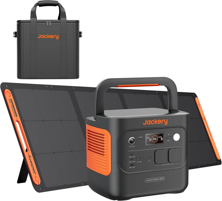 Jackery 2000 v2 Tragbare Powerstation mit 200W Solarpanel mit L Tragtasche, 2042Wh Solargenerator mi
