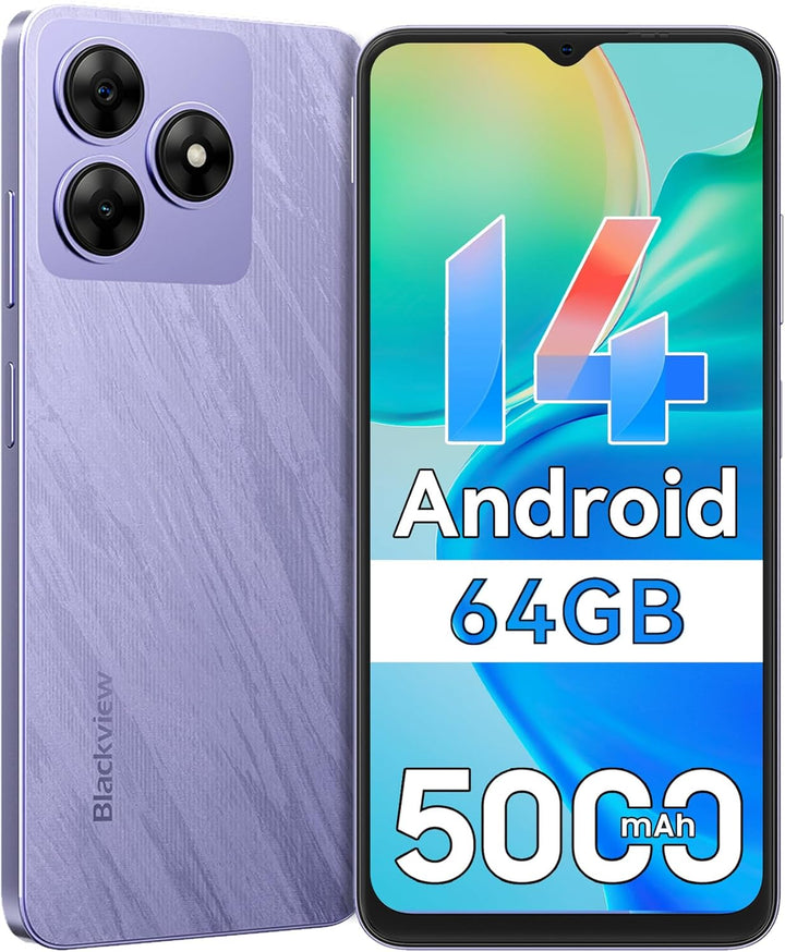Blackview Wave 8C Handy Ohne Vertrag Günstig Android 14, 6GB+64GB/2TB SD, Octa Core 6,56" HD+, Akku