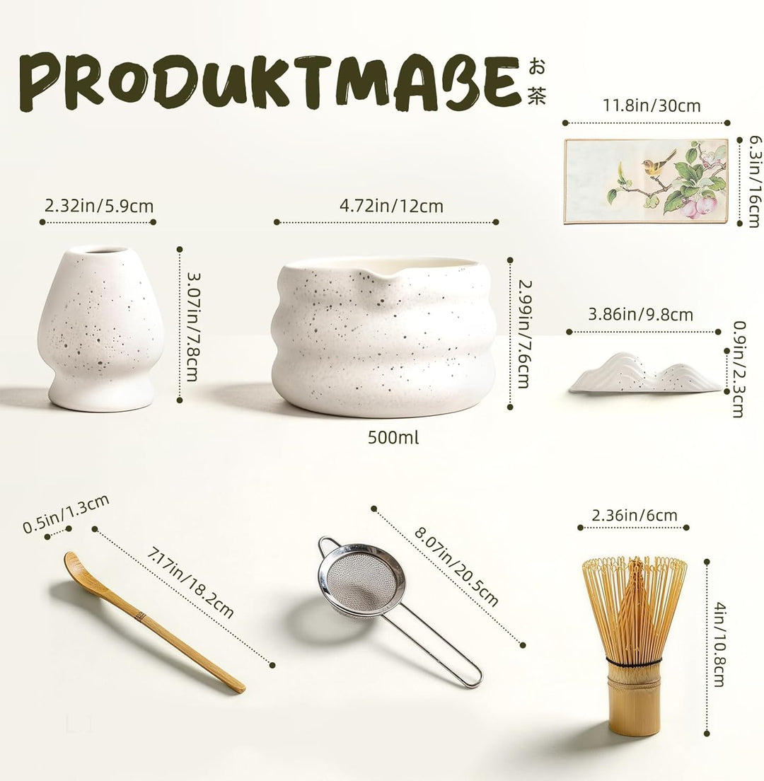 Matcha Set 7-teilig | Premium Tee-Zeremonie Set mit Matcha-Schale, Bambus-Chasen (100+ Spitzen), Hal