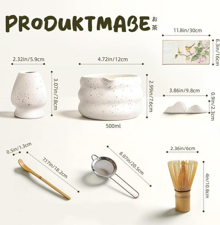 Matcha Set 7-teilig | Premium Tee-Zeremonie Set mit Matcha-Schale, Bambus-Chasen (100+ Spitzen), Hal