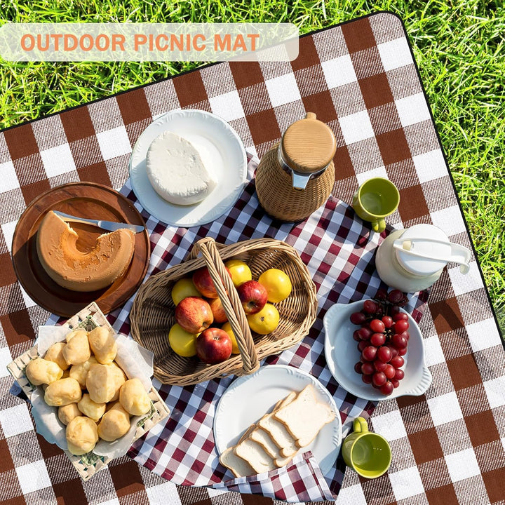 LIYUABU Picknickdecke 150 x 200cm,Braun Picknickdecke Wasserdicht,Tragbare Extra Grosse Stranddecke,