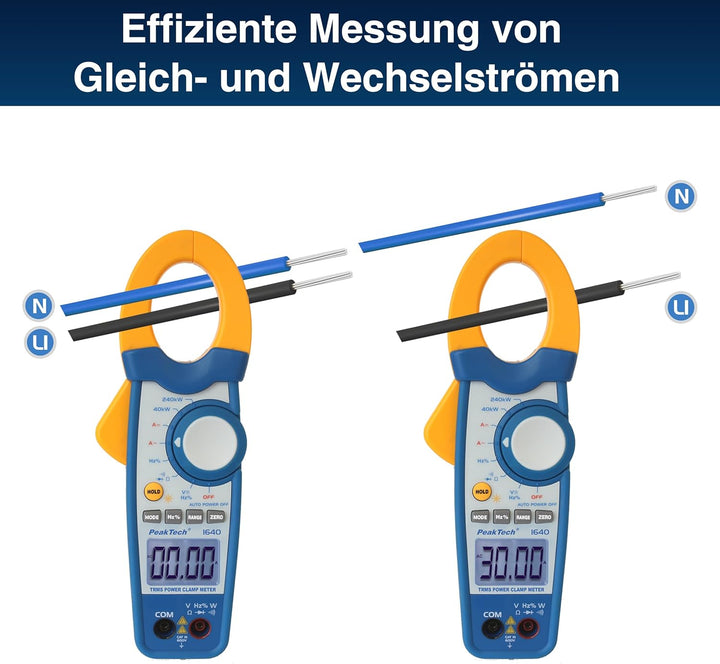 PeakTech True RMS Stromzange 1000A AC DC und Digital Multimeter 4000 Counts mit Durchgangsprüfer - C