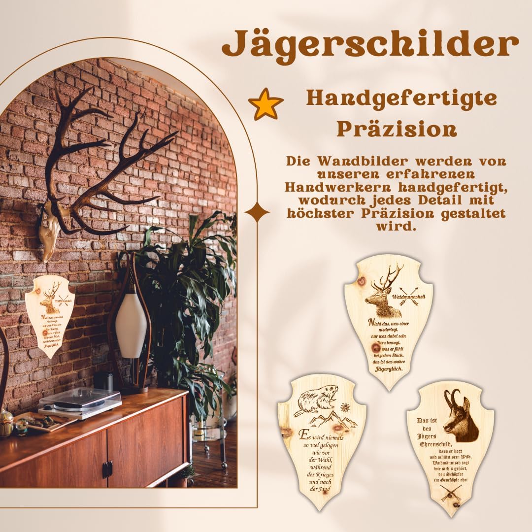 sagl.tirol Jäger Trophäenschild Wandbild aus Zirbe Des Jägers Ehrenschild (Es wird niemals)