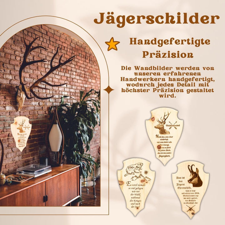 sagl.tirol Jäger Trophäenschild Wandbild aus Zirbe Des Jägers Ehrenschild (Es wird niemals)
