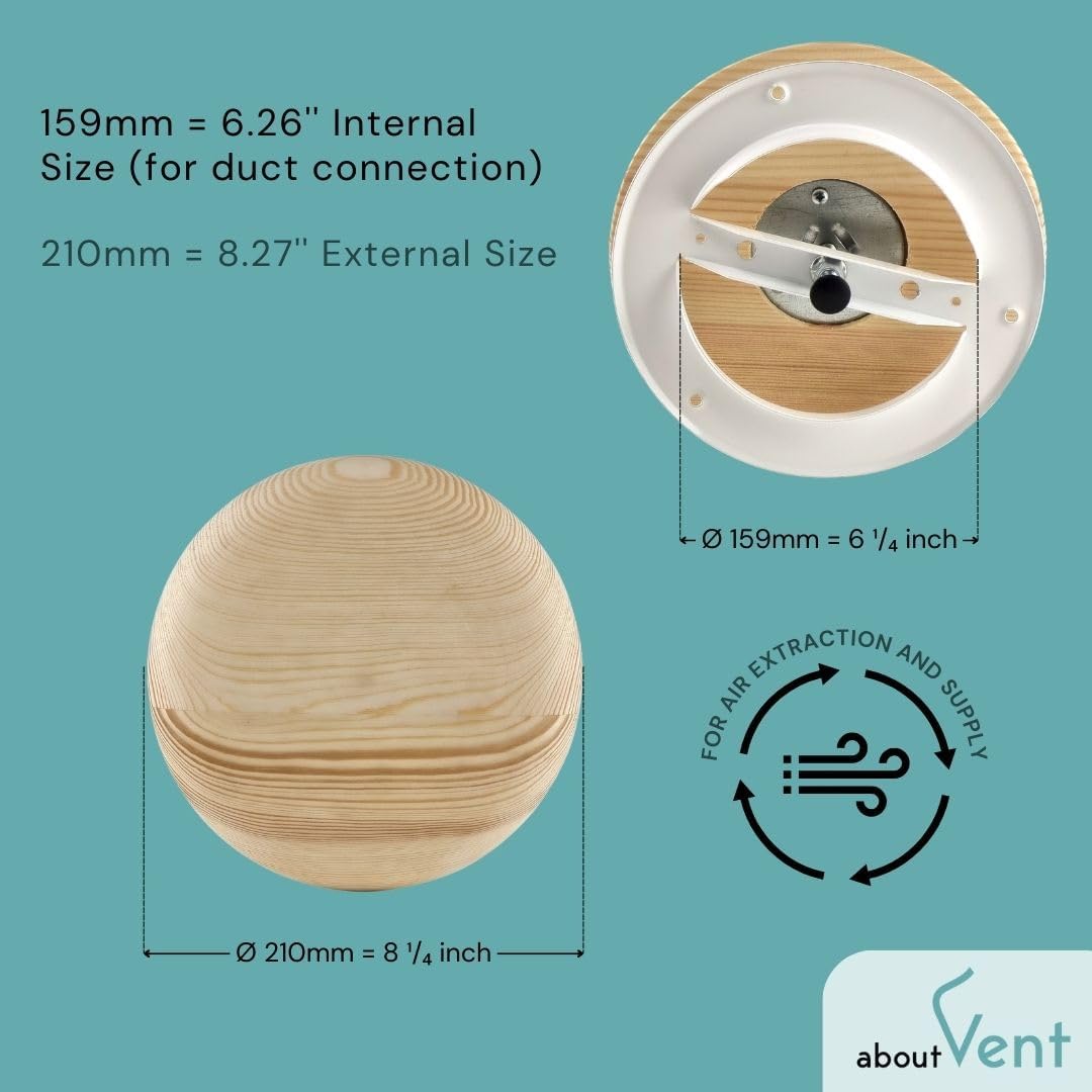160mm Rund Holz Tellerventil für Sauna - Abluft Zuluft Lüftungsventil - Anemostat, Diffusor, Lüftung
