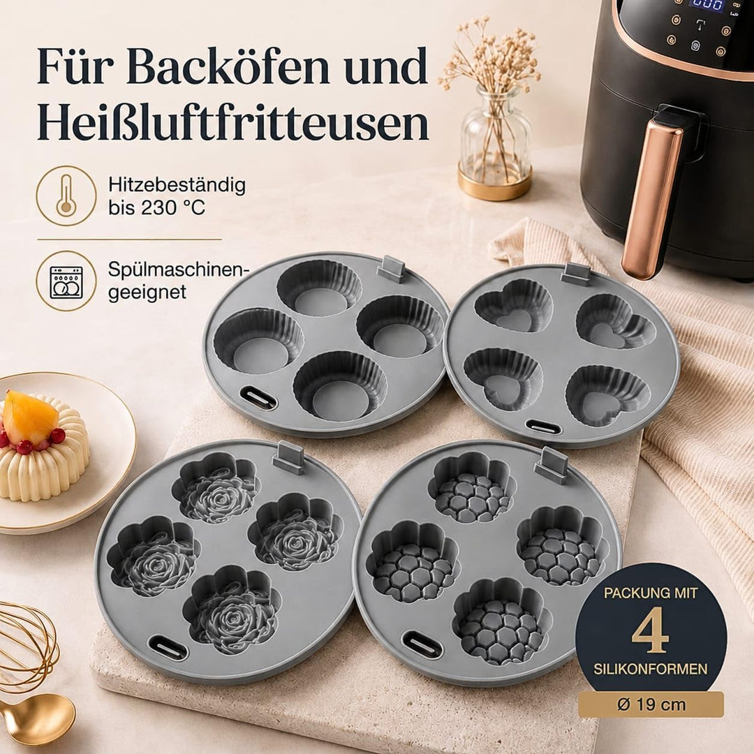 Set 4 runde Silikonformen für Heissluftfritteuse und Backofen Ø19 cm – Wiederverwendbares Airfryer-Z