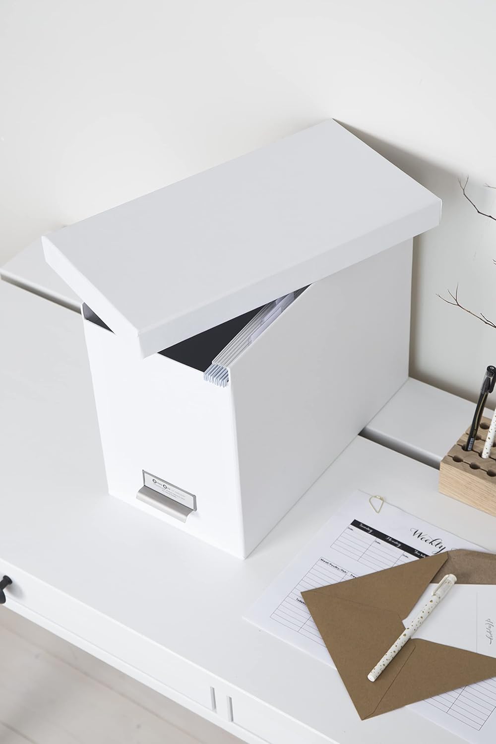BIGSO JOHAN Hängeregisterbox A4 – Hängemappenbox mit Deckel und Griff – Schreibtischablage für Hänge