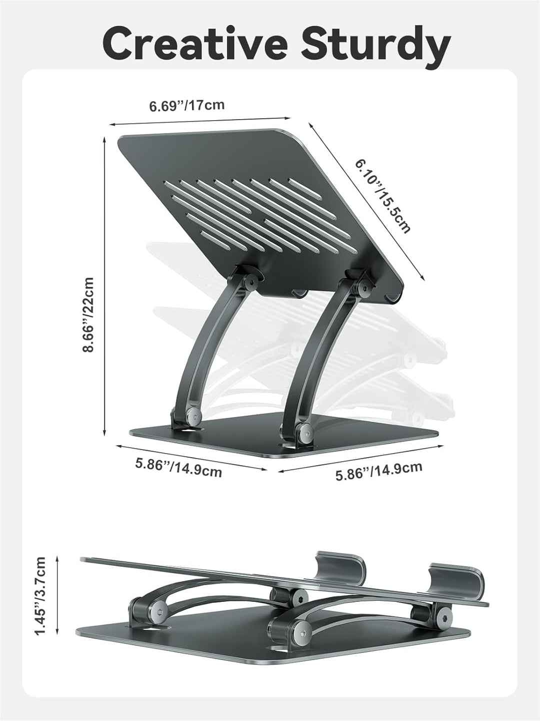 tounee Verstellbarer Tablet Ständer aus Aluminium, Doppelstangen-Design, für Tablets 4–17.3", iPad 1