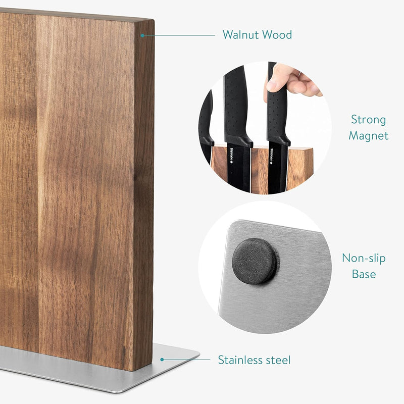 Navaris Messerhalter doppelseitig magnetisch aus Walnuss - Magnet Messerblock Messerbrett Magnethalt