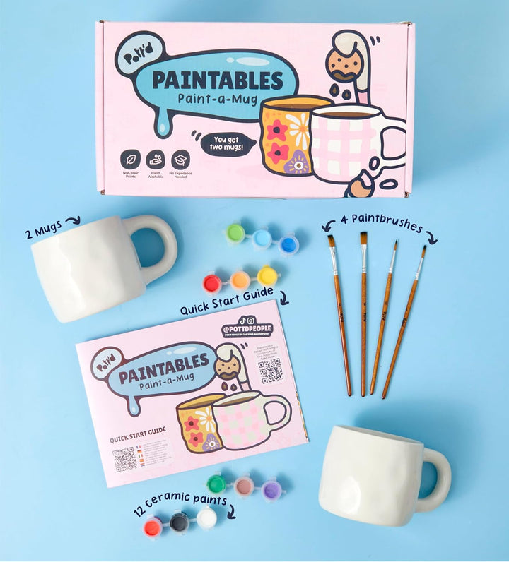 Pott'd Paintables Tassen zum Bemalen Set für Erwachsene, Tassenmalset zum Selbermachen für Anfänger.