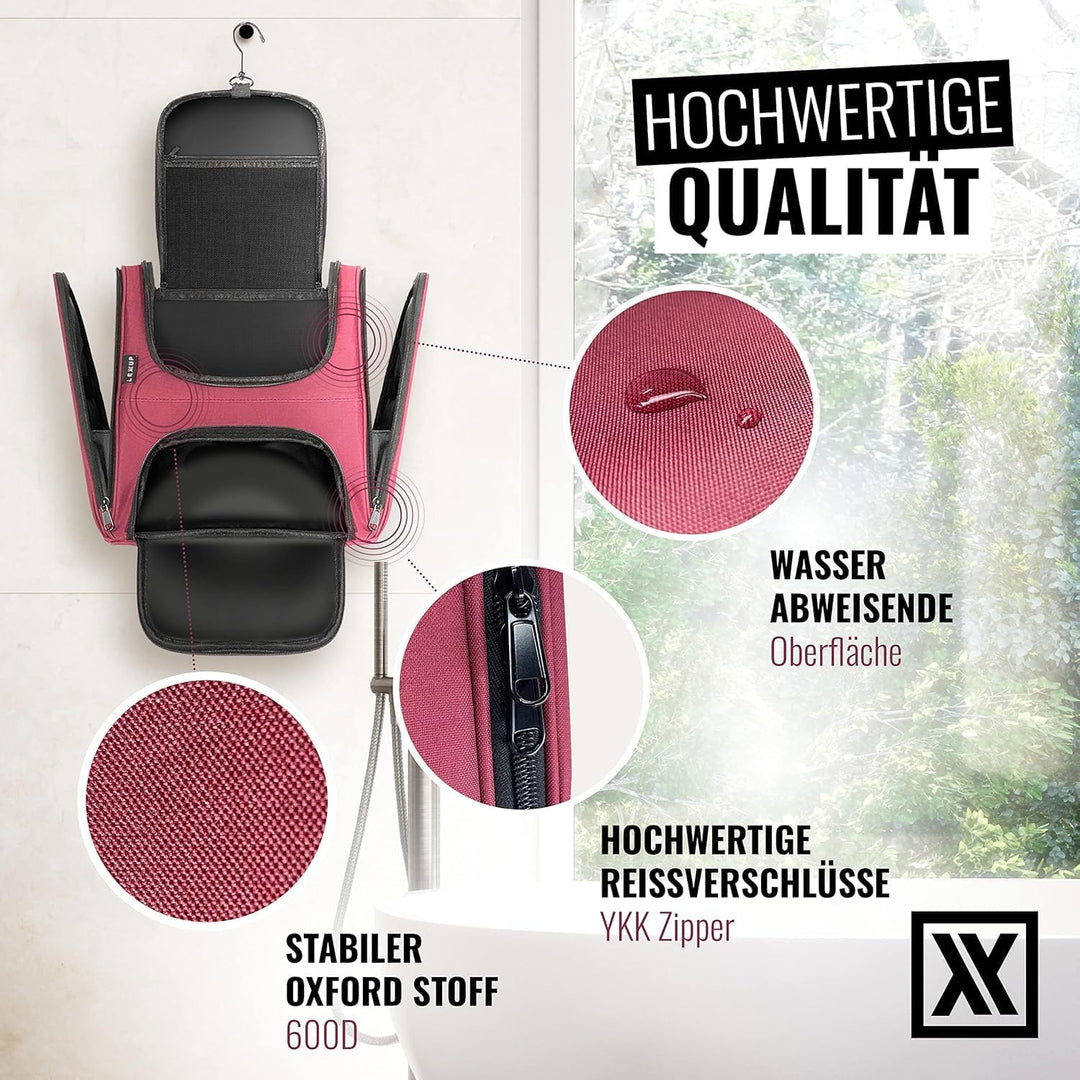 LEXXUP Kulturbeutel - Grosse Reisetasche für Damen und Herren, Wasserabweisende Toilettentasche, für