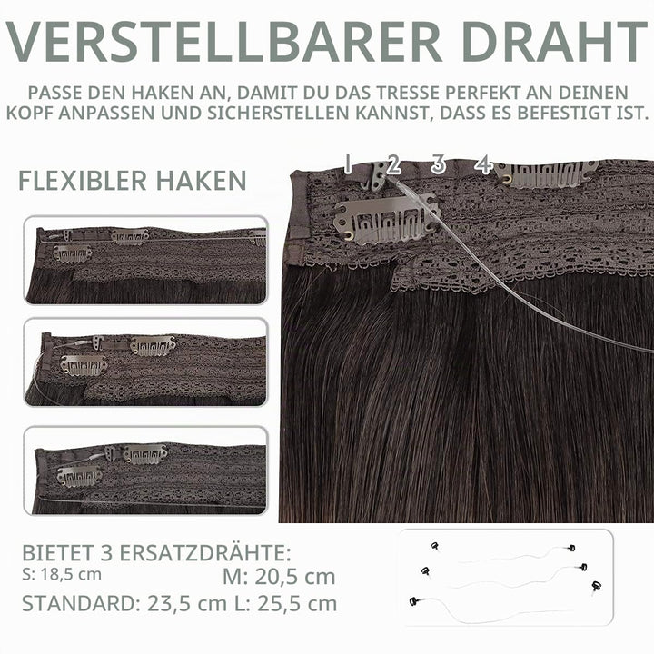 WENNALIFE Secret Hair Extensions Echthaar, 45cm 18 Inch 95g Natürliches Schwarz Remy Haarverlängerun
