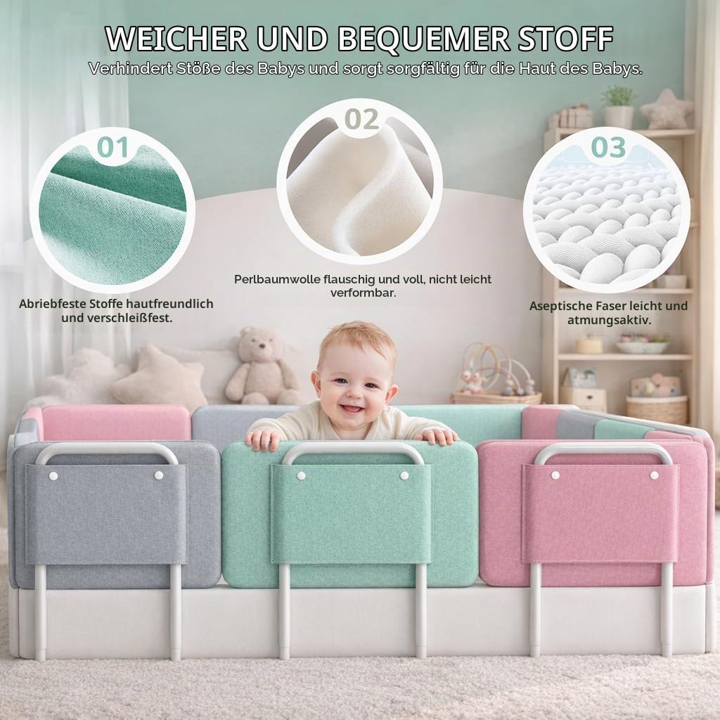 Rausfallschutz Bett, Rausfallschutz Bettgitter für Kinder, Gepolstert, Höhenverstellbar, Bettschutzg