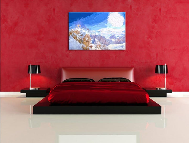 Pixxprint Zugspitze im Sonnenlicht als Leinwandbild/Grösse: 100x70 cm/Wandbild/Kunstdruck/fertig bes