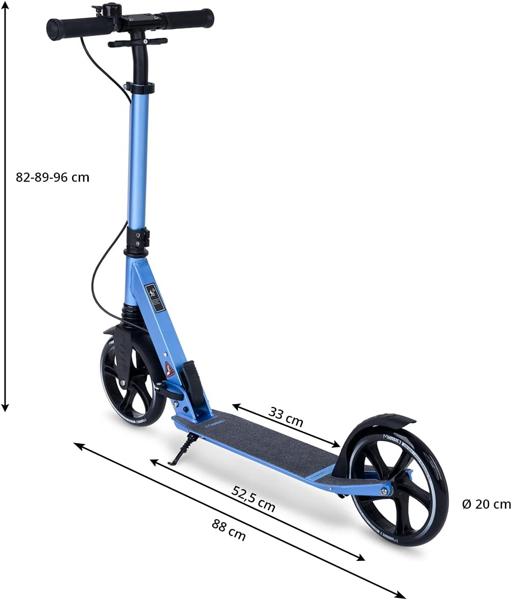 Movino Comfort+ City Scooter | Handbremse | Klappbar und Höhenverstellbar | Aluminium Roller mit Sto