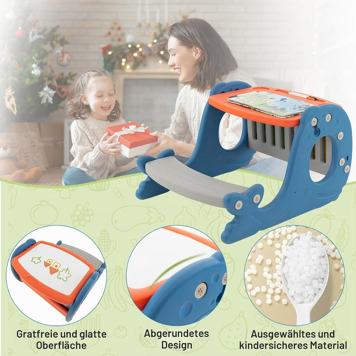 HOMASIS Spieltisch und Tafel mit 4-in-1 Sitzbank, Umwandelbare Staffelei für Kinder, Zeichentisch mi