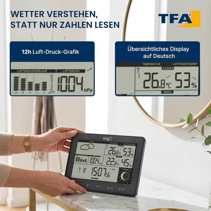 TFA Dostmann Funk-Wetterstation Elements, 35.1158.01, mit Aussensender, Wettervorhersage, deutsches