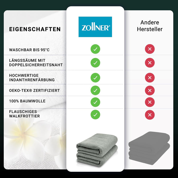 ZOLLNER 2er Set Saunatücher, Handtücher, 70x200 cm, Baumwolle, platingrau