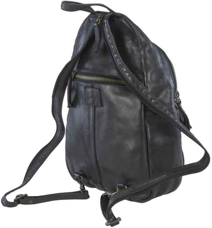 Bear-Design Rucksack Leder Cityrucksack Backpack schwarz für Damen Damenrucksack Frauen City Reise