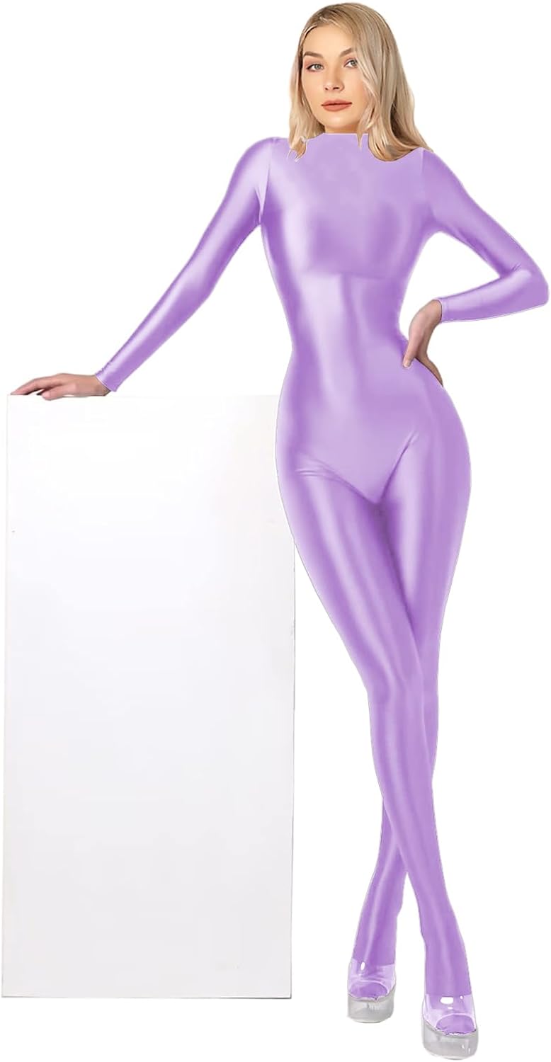 SOFSOT 200D blickdichter Einteiler Badeanzug High Stretch Glänzender Body Reissverschluss Rücken M L