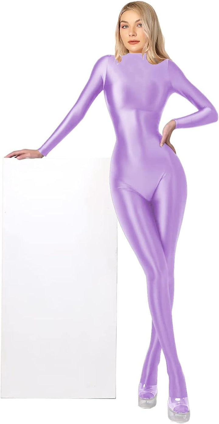 SOFSOT 200D blickdichter Einteiler Badeanzug High Stretch Glänzender Body Reissverschluss Rücken M L