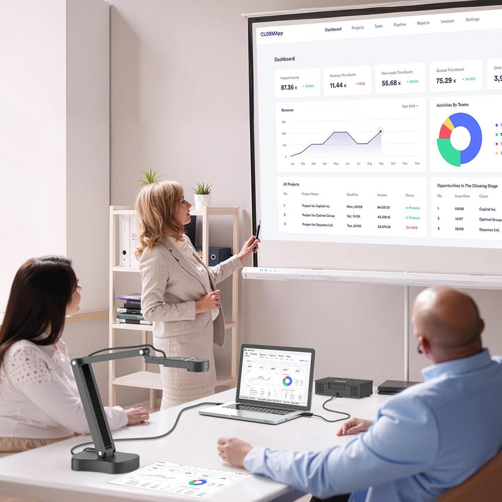 Gawervan USB Dokumentenkamera, 8MP Dokumentenkamera Schule für Lehrer mit Mikrofon, LED-Licht mit 3