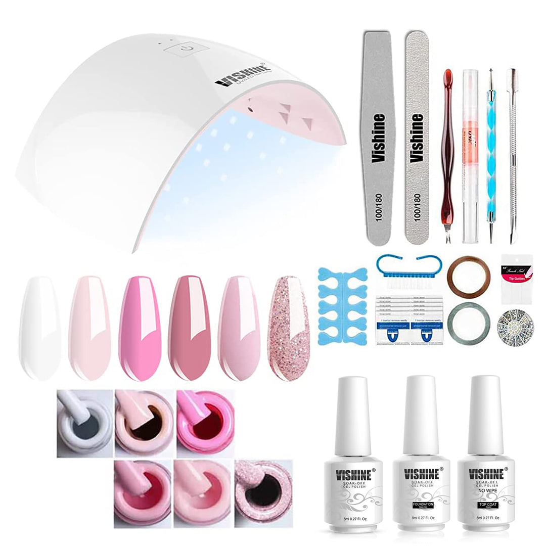 Vishine Komplettes Set 36 W UV-Lampe LED Nageltrockner 6 semi-permanenter Nagellack Nagellack Top Ba
