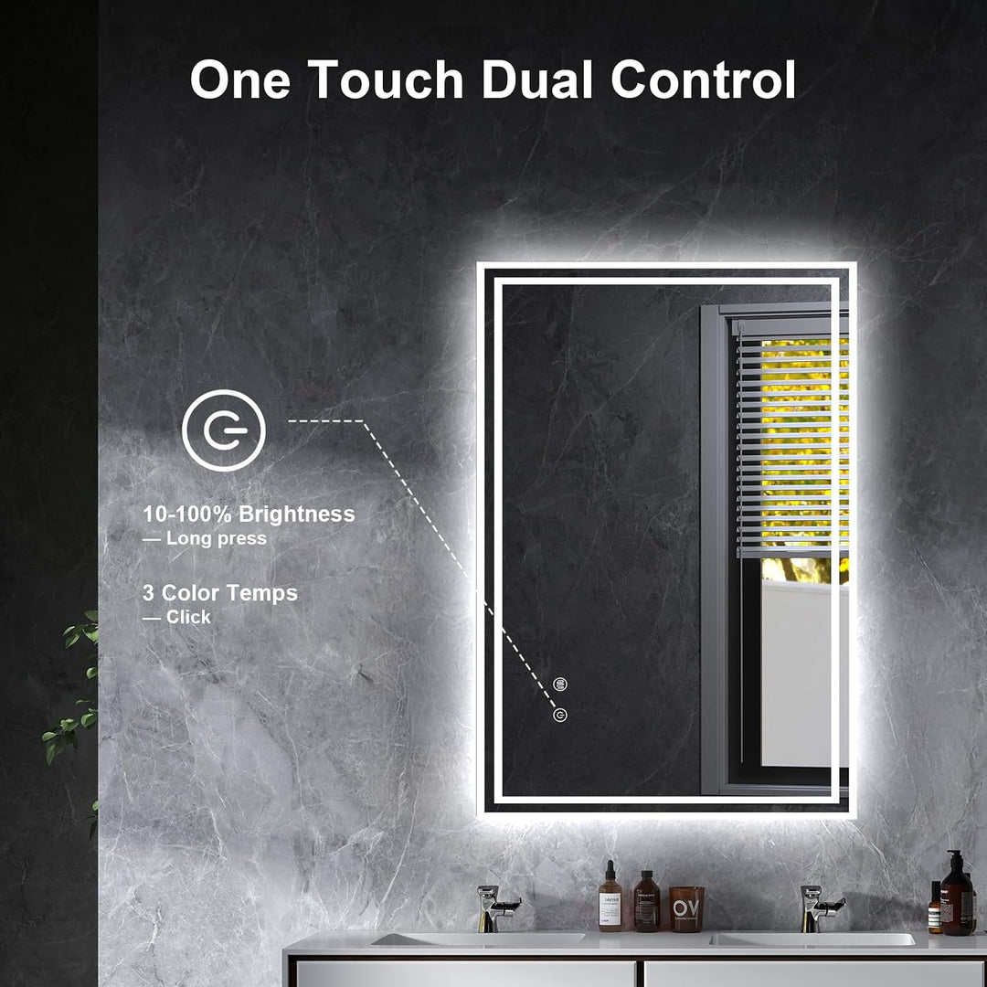Trintion LED Badspiegel 90x70cm mit Beleuchtung, Touch-Schalter &amp; Beschlagfrei-Funktion, 3 Lichtfarb