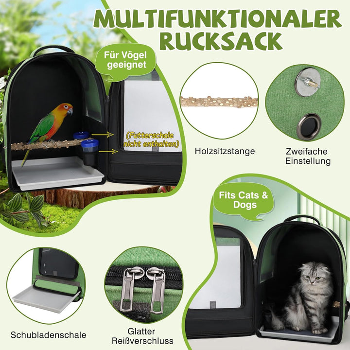 ALLSOPETS Vogelrucksack Leicht und Atmungsaktiv Tragbarer Papageiträger für Kleine Tiere mit Ständer