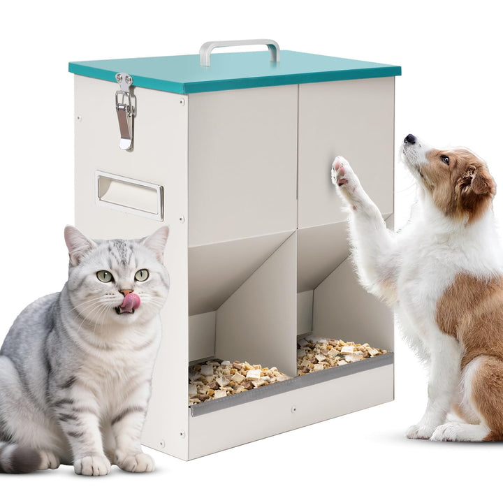 10L Automatische Katzenfutterautomaten 2 Katzen, Dual Gravity Outdoor Trockenfutterspender Doppelter