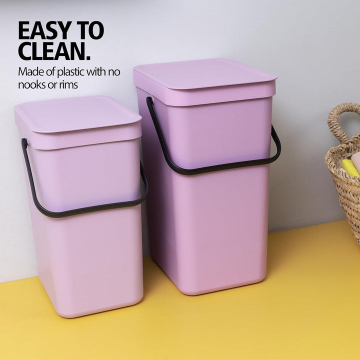 Brabantia Sort & Go Abfalleimer mit Deckel 12 L (Lilac Pink), platzsparender Pfandsammler mit Griff,