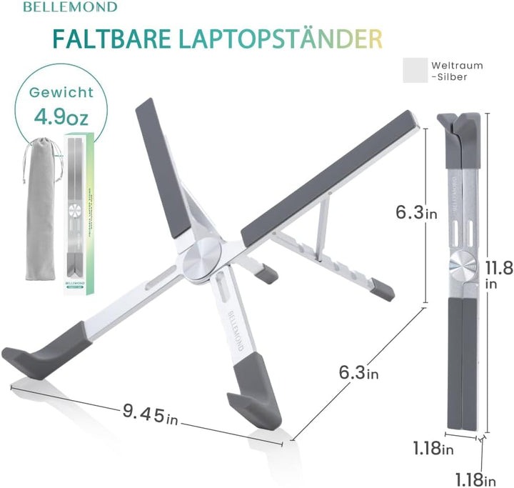 BELLEMOND Verstellbarer Laptopständer | Faltbar, Aluminium | Ergonomisches X-Frame-Design aus Japan