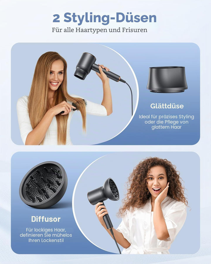 DEWILY Haartrockner mit Diffusor – 1800 W Schnelltrocknender professioneller Haartrockner für Zuhaus