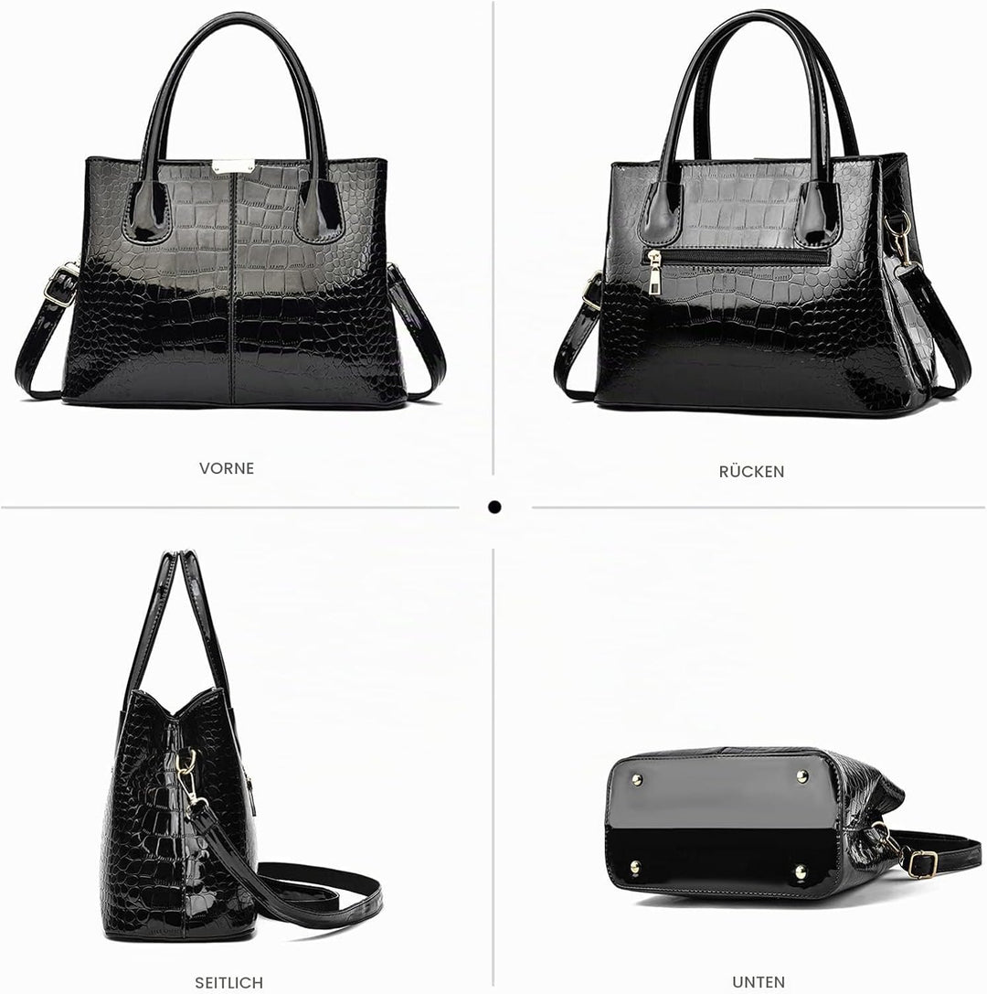 NICOLE &amp; DORIS Handtaschen Damen Mode Krokoprägung Henkeltasche Lackleder Handtasche Shopper Umhänge