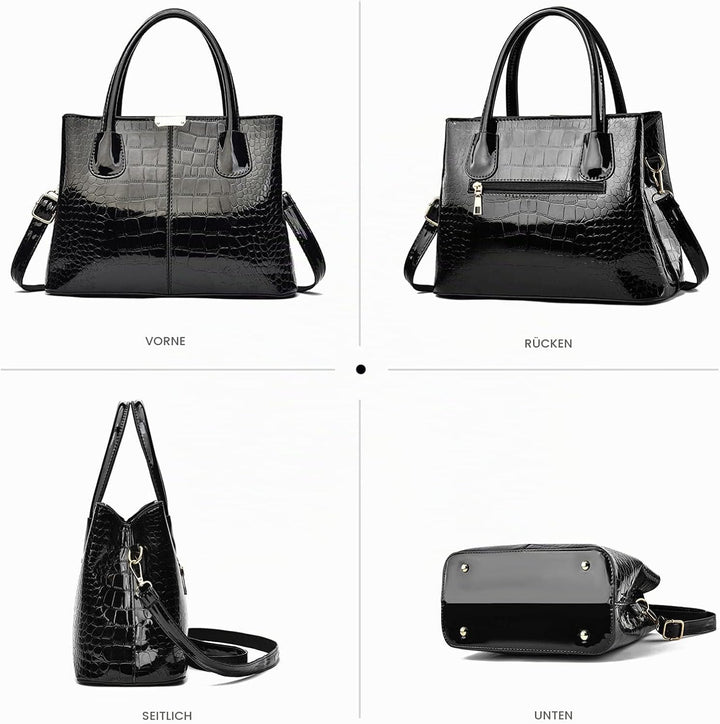 NICOLE &amp; DORIS Handtaschen Damen Mode Krokoprägung Henkeltasche Lackleder Handtasche Shopper Umhänge